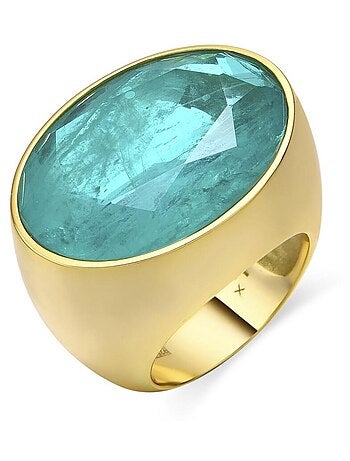 Bague Luxenter en argent 925 et zircon vert avec finition plaqué or jaune 18k - Jadir