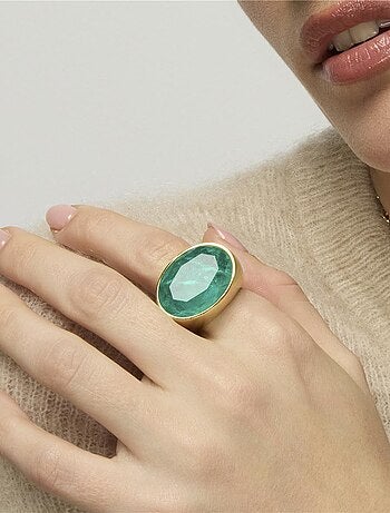 Bague Luxenter en argent 925 et zircon vert avec finition plaqué or jaune 18k - Jadir