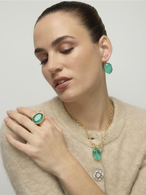 Bague Luxenter en argent 925 et zircon vert avec finition plaqué or jaune 18k - Jadir - Kiabi