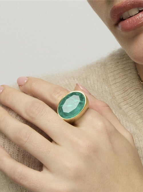 Bague Luxenter en argent 925 et zircon vert avec finition plaqué or jaune 18k - Jadir - Kiabi