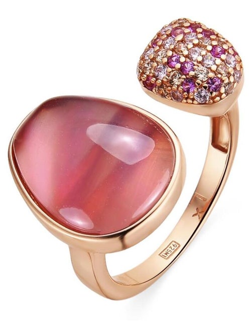 Bague Luxenter en argent massif 925 et double cristal finition nacre rose / or jaune 18k - Furesh - Kiabi