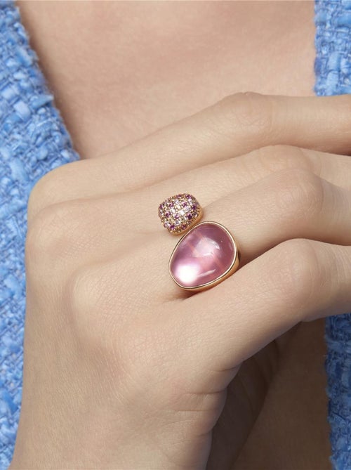 Bague Luxenter en argent massif 925 et double cristal finition nacre rose / or jaune 18k - Furesh - Kiabi