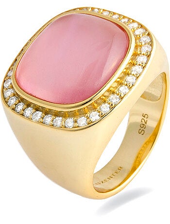 Bague Luxenter en argent sterling 925 avec double nacre rose cristal et plaqué or 18k-Exiuh
