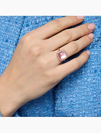 Bague Luxenter en argent sterling 925 et double nacre rose et plaqué or 18k-Baddal Taille réglable