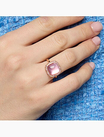 Bague Luxenter en argent sterling 925 et double nacre rose et plaqué or 18k-Baddal Taille réglable