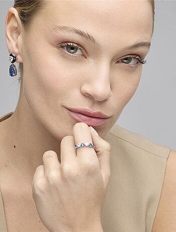 Bague Luxenter en argent sterling 925 et zircone bleu topaze avec finition rhodium - Alneth