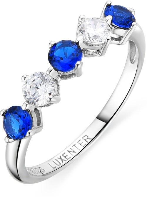 Bague Luxenter en argent sterling 925 et zircone bleu topaze avec finition rhodium - Alneth - Kiabi