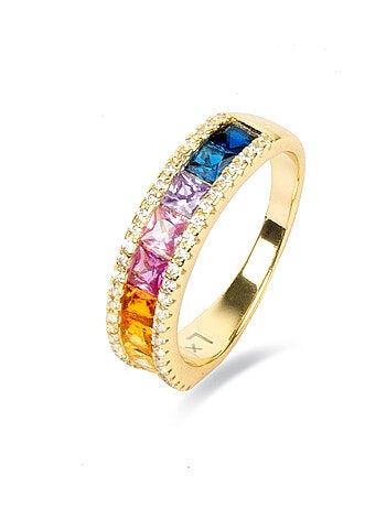 Bague Luxenter en argent sterling 925 et zircone multicolore finition or 18k - Bhaime