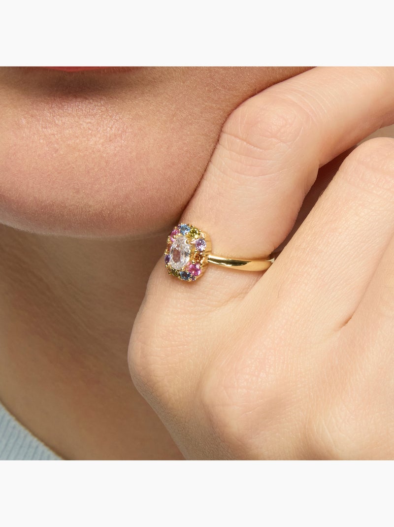 Bague Luxenter en argent sterling 925 et zircone multicolore, finition or jaune 18 carats - Mezay Multicolore - Kiabi