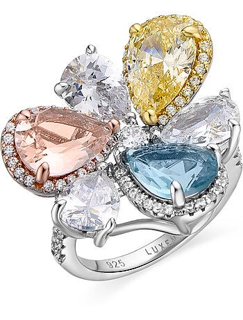 Bague Luxenter en argent sterling 925 et zircone multicolore finition rhodium - Gowe