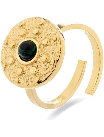 Bague Luxenter en malachite et plaqué or 18k - Elknu Taille réglable