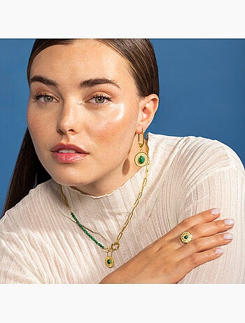 Bague Luxenter en malachite et plaqué or 18k - Elknu Taille réglable