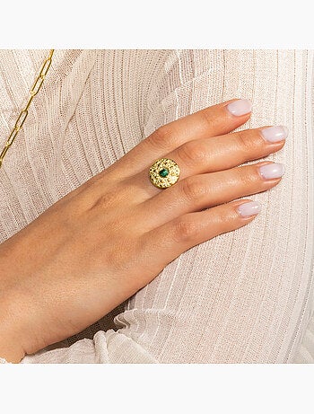 Bague Luxenter en malachite et plaqué or 18k - Elknu Taille réglable