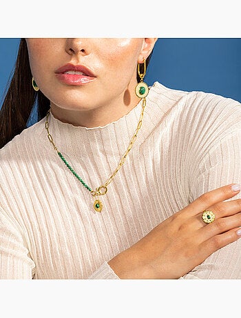 Bague Luxenter en malachite et plaqué or 18k - Elknu Taille réglable