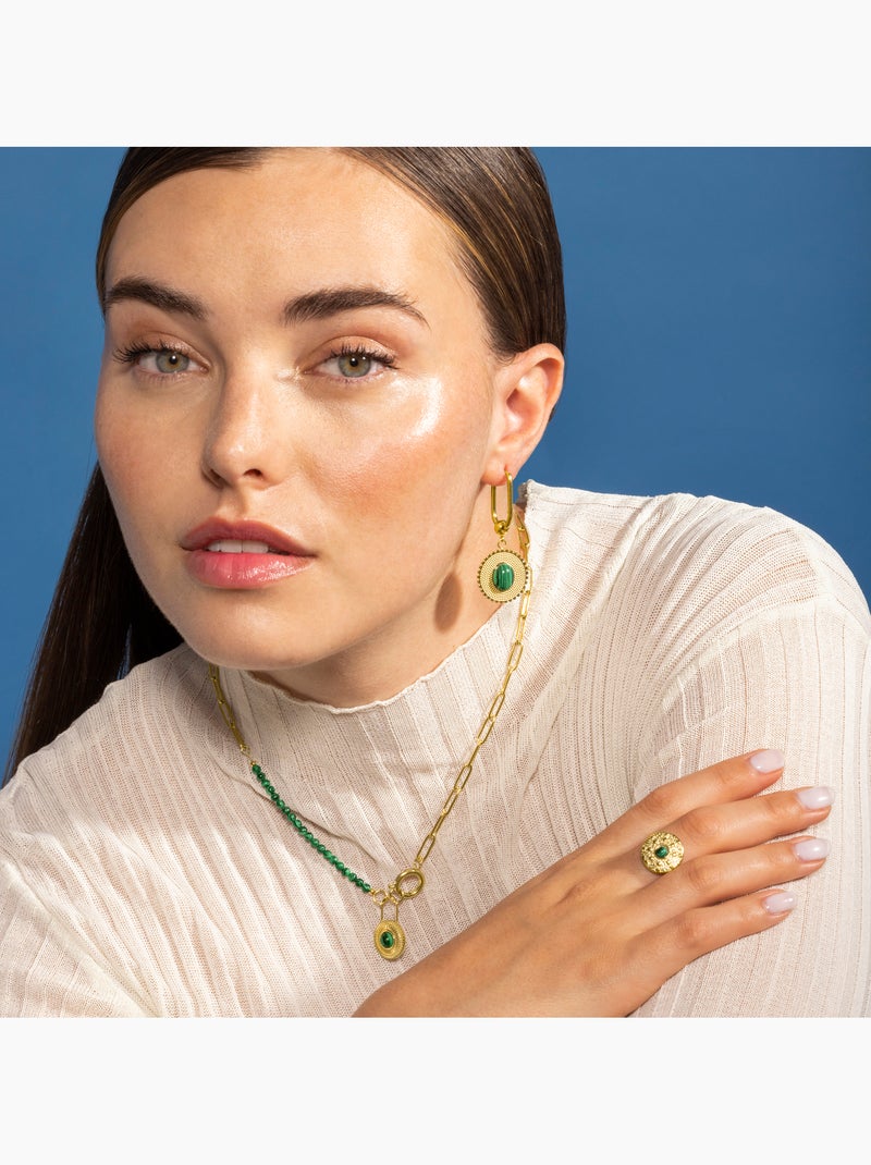 Bague Luxenter en malachite et plaqué or 18k - Elknu Taille réglable Vert - Kiabi