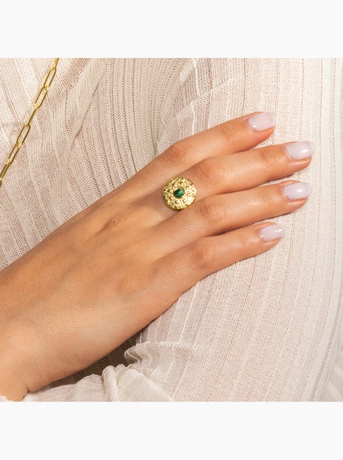 Bague Luxenter en malachite et plaqué or 18k - Elknu Taille réglable - Kiabi