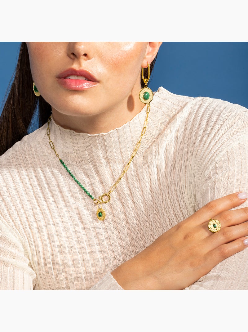 Bague Luxenter en malachite et plaqué or 18k - Elknu Taille réglable Vert - Kiabi