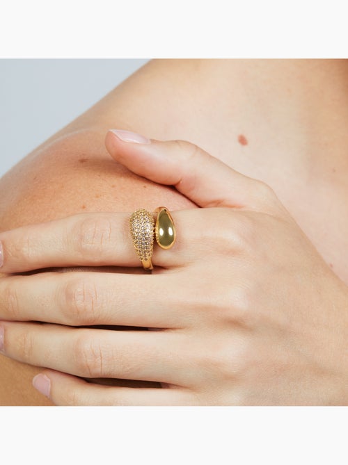 Bague Luxenter en métal brillant et alliage de zirconie finie en or jaune 18 carats - Hadar - Kiabi