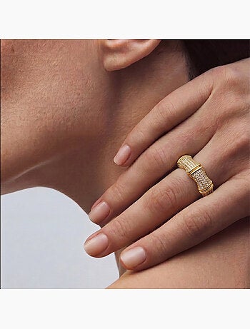 Bague Luxenter en métal brillant et alliage de zirconie finie en or jaune 18 carats - Rechi