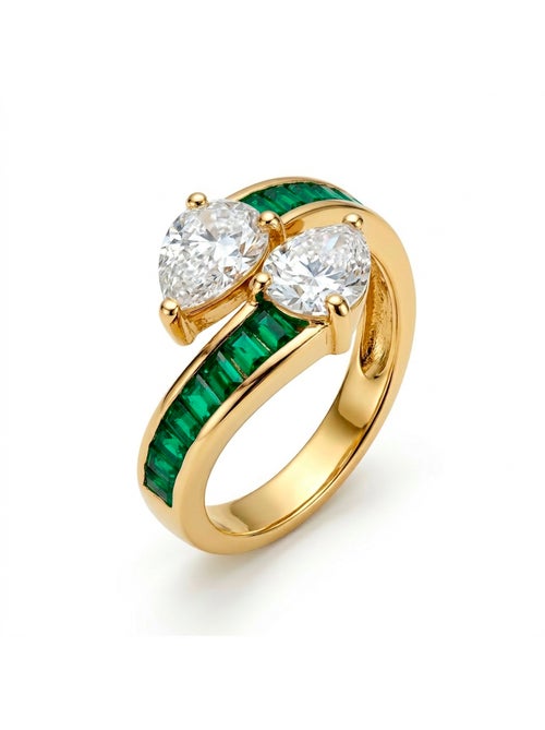 Bague Luxenter en zircone émeraude, finition en or jaune 18 carats - Darbia - Kiabi