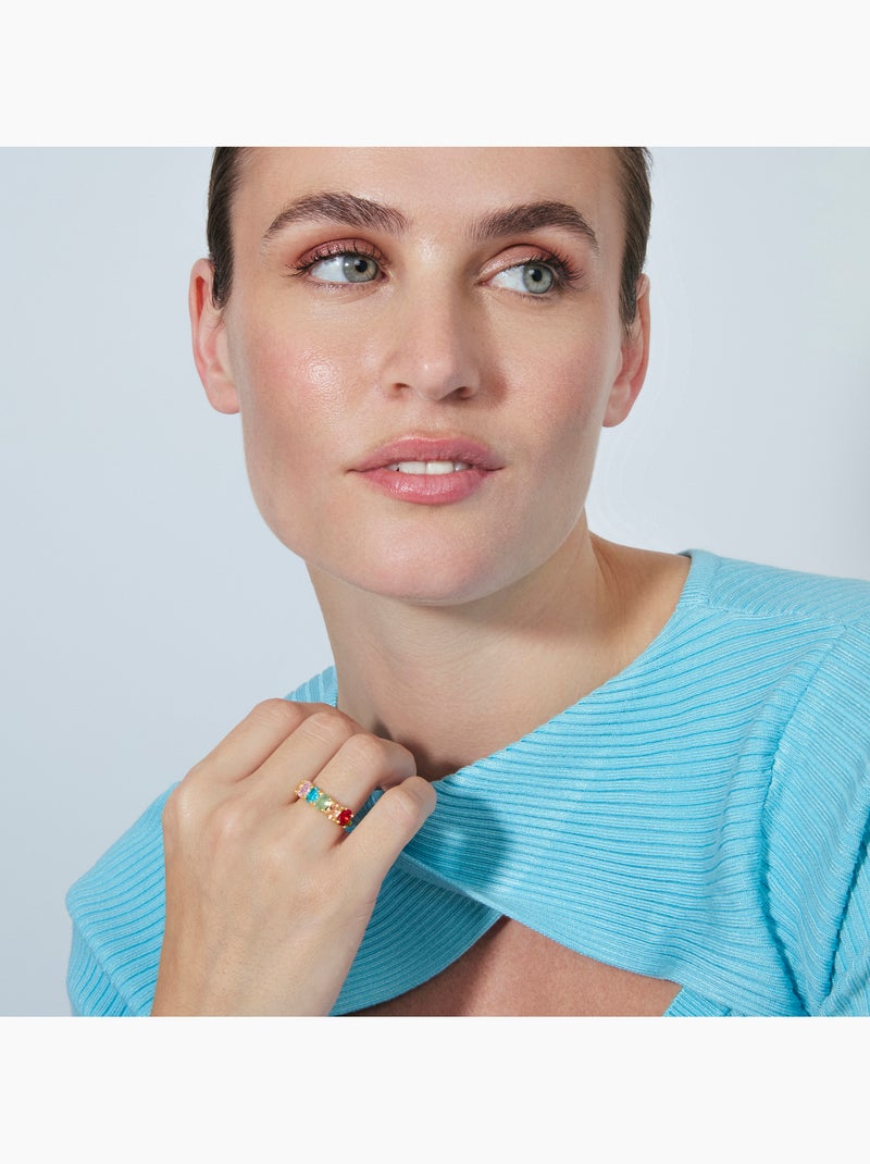Bague Luxenter en zircone multicolore avec finition en or jaune 18 carats - Draghi Argent - Kiabi