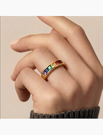 Bague Luxenter en zircone multicolore avec finition en or jaune 18 carats - Kasee