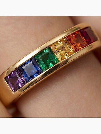 Bague Luxenter en zircone multicolore avec finition en or jaune 18 carats - Kasee