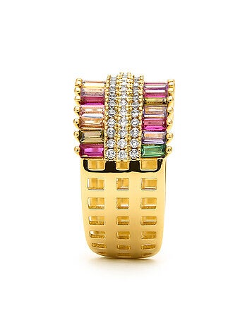 Bague Luxenter en zircone multicolore avec finition en or jaune 18 carats - Maku