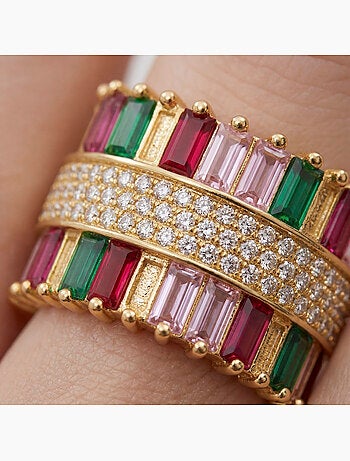 Bague Luxenter en zircone multicolore avec finition en or jaune 18 carats - Maku