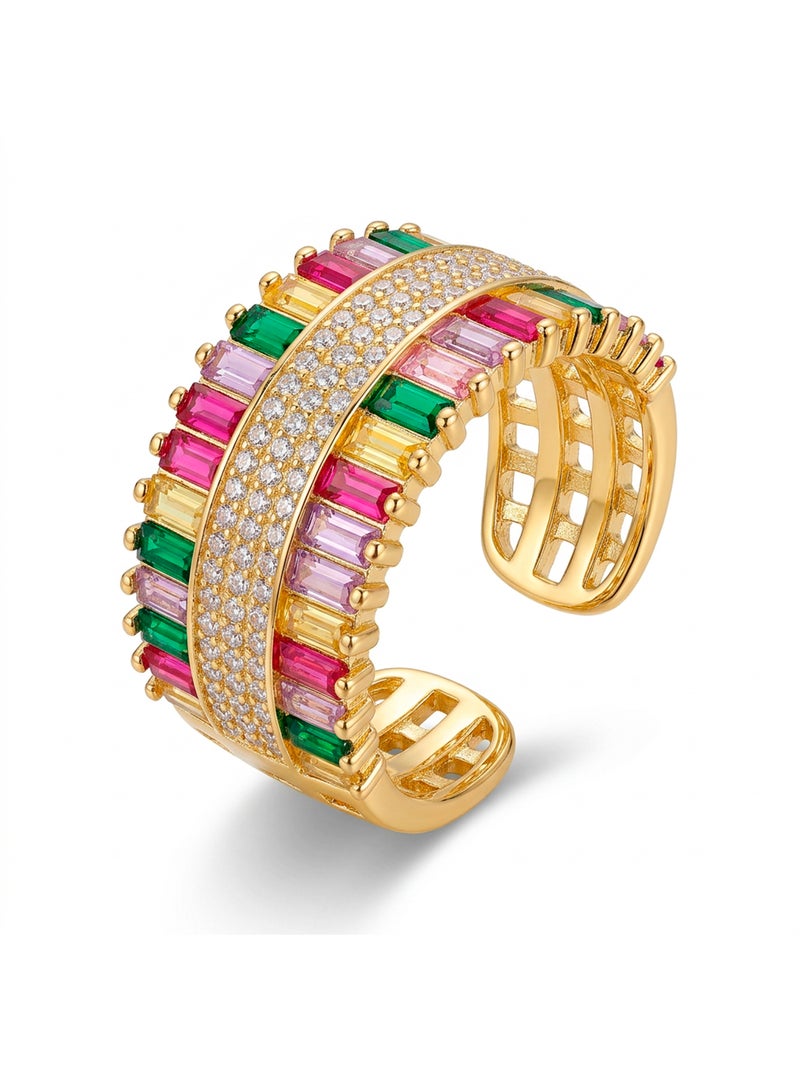 Bague Luxenter en zircone multicolore avec finition en or jaune 18 carats - Maku Multicolore - Kiabi