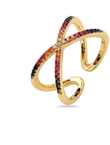 Bague Luxenter en zircone multicolore avec finition en or jaune 18 carats - Zadra