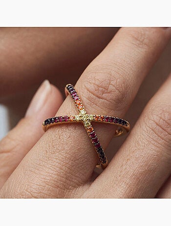 Bague Luxenter en zircone multicolore avec finition en or jaune 18 carats - Zadra