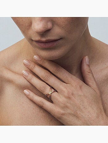 Bague Luxenter en zircone multicolore avec finition en or jaune 18 carats - Zadra