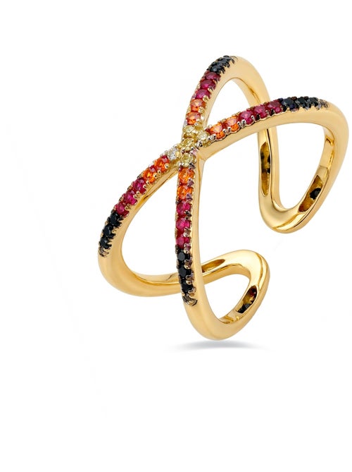 Bague Luxenter en zircone multicolore avec finition en or jaune 18 carats - Zadra - Kiabi