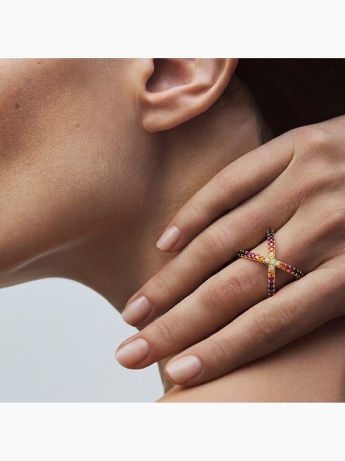 Bague Luxenter en zircone multicolore avec finition en or jaune 18 carats - Zadra - Kiabi