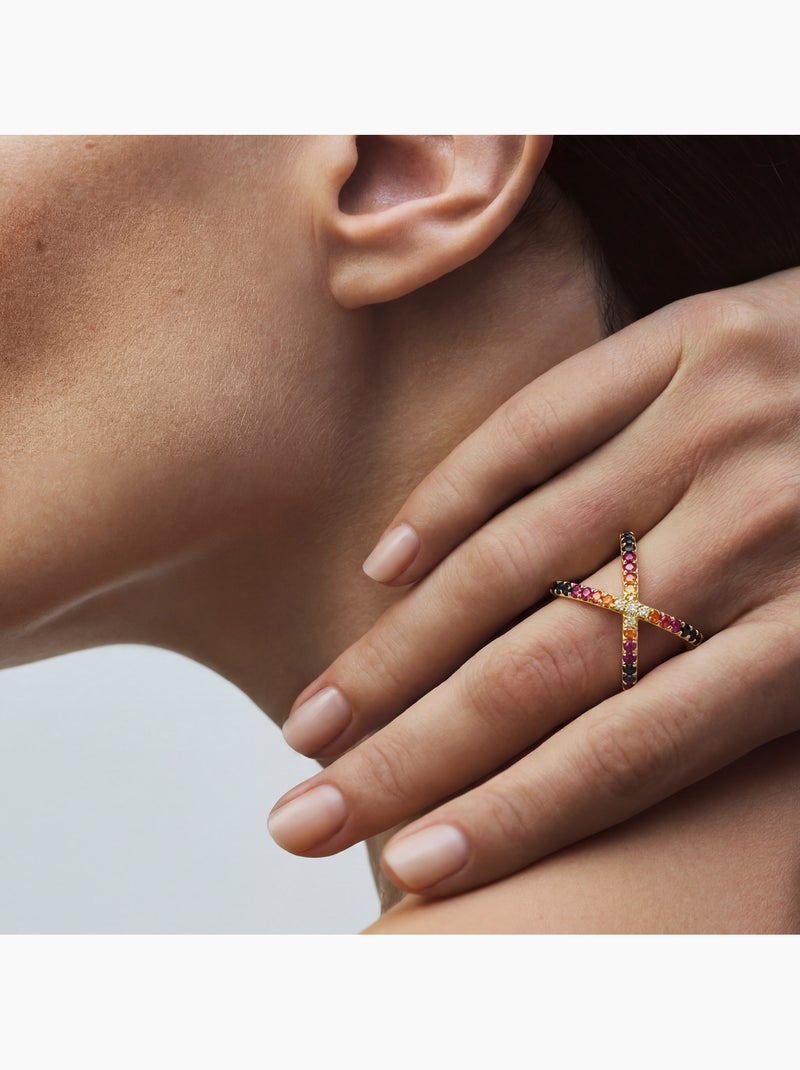 Bague Luxenter en zircone multicolore avec finition en or jaune 18 carats - Zadra Multicolore - Kiabi