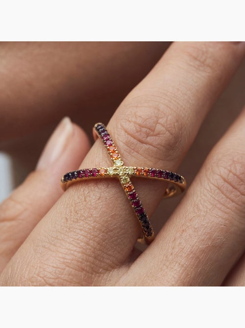 Bague Luxenter en zircone multicolore avec finition en or jaune 18 carats - Zadra - Kiabi