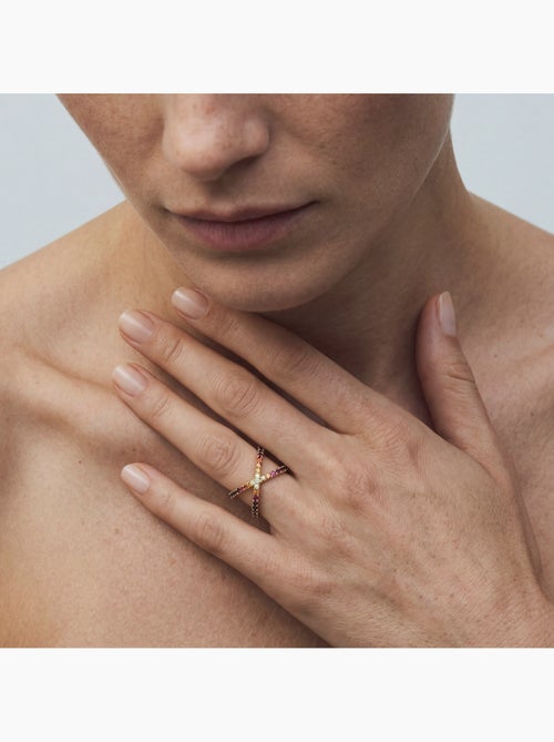Bague Luxenter en zircone multicolore avec finition en or jaune 18 carats - Zadra - Kiabi