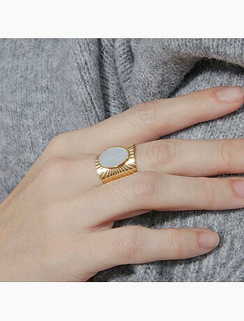 Bague Luxenter et plaqué or 18k et nacre blanche - Anleh Taille réglable