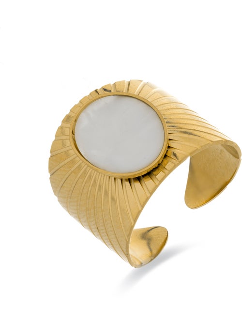 Bague Luxenter et plaqué or 18k et nacre blanche - Anleh Taille réglable - Kiabi