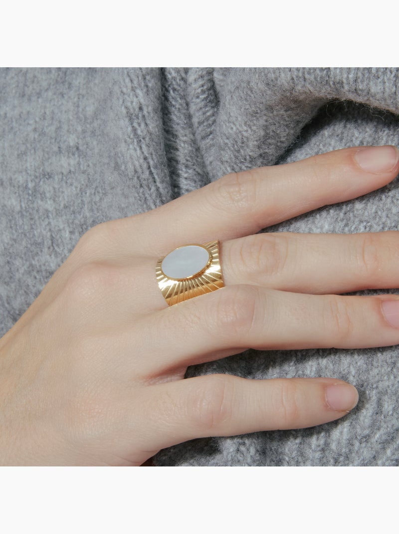 Bague Luxenter et plaqué or 18k et nacre blanche - Anleh Taille réglable Blanc - Kiabi