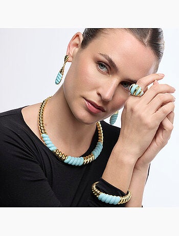 Bague Luxenter finition or jaune 18 carats et résine bleue - Rawil