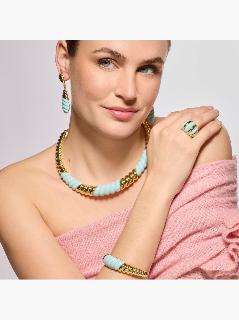 Bague Luxenter finition or jaune 18 carats et résine bleue - Rawil Bleu - Kiabi