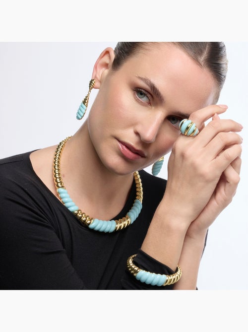 Bague Luxenter finition or jaune 18 carats et résine bleue - Rawil - Kiabi