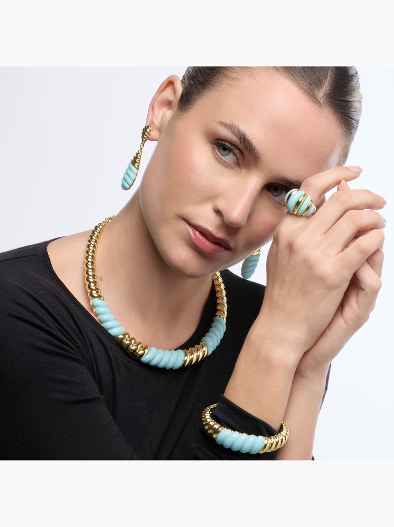 Bague Luxenter finition or jaune 18 carats et résine bleue - Rawil Bleu - Kiabi