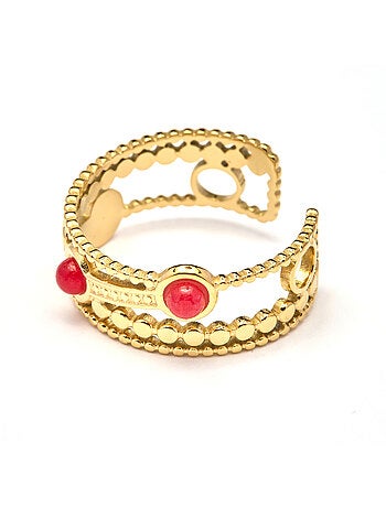 Bague Luxenter finition or jaune 18k et cristal rouge - Fatin Taille réglable
