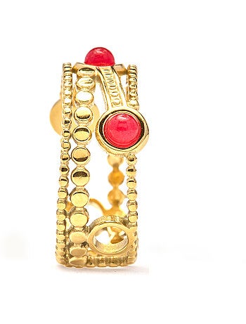 Bague Luxenter finition or jaune 18k et cristal rouge - Fatin Taille réglable