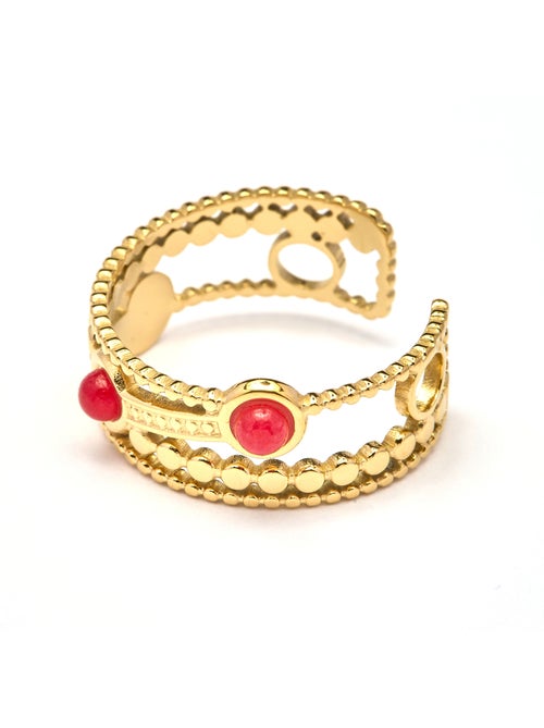 Bague Luxenter finition or jaune 18k et cristal rouge - Fatin Taille réglable - Kiabi