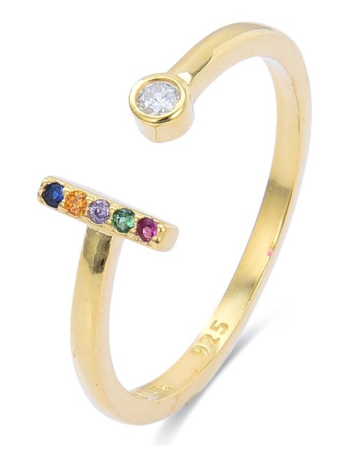 Bague Luxenter I Argent 925 et Zircone multicolore finie en or jaune 18 Carat - Kiabi