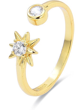 Bague Luxenter Lialt en argent 925 et zircon avec plaquée or jaune 18k Taille réglable